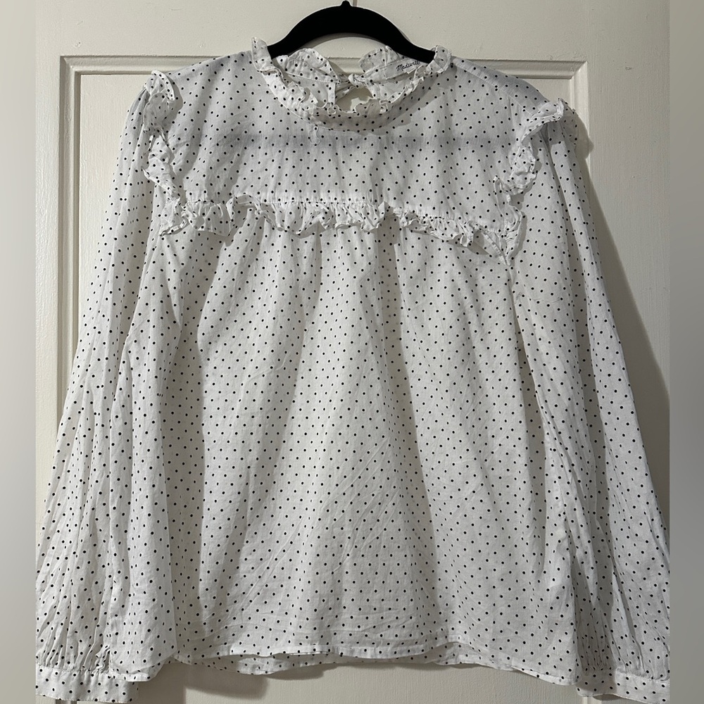 GUC Madewell size XL White Polka Dot Ruffle Blouse